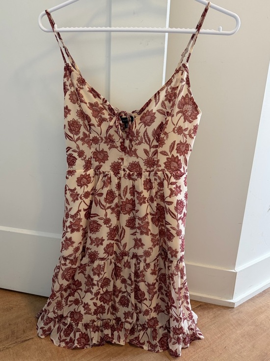 Dynamite Dresses & Skirts - Cream Floral Spaghetti Strap Sundress with Burgundy Print